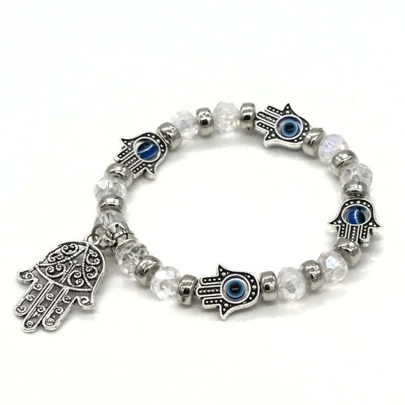 My Bead Emporium Jewelry - Bracelet Hasma Chakra Evil Eye Silver accents. OS.